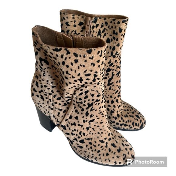 Gibson Latimer Lessonii Cheetah/Leopard Suede Block Heel Boots Size 8.5 - Picture 1 of 6